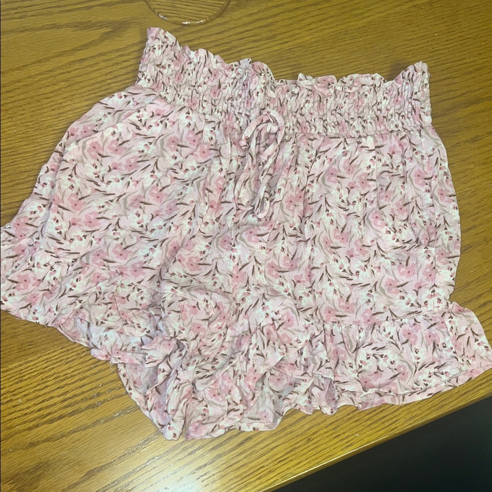 Floral Pink Ruffle Shorts Beach Comfy Style size small